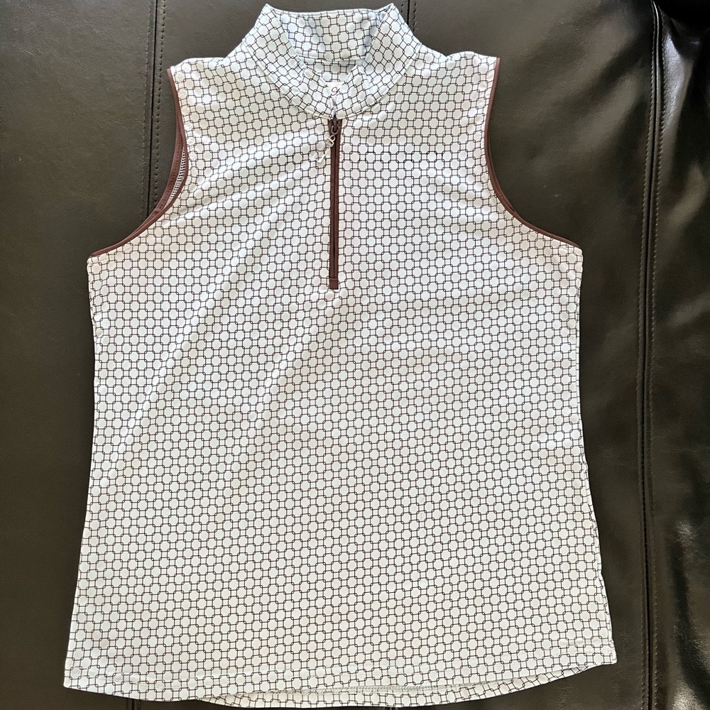 Sports Haley sleeveless polo zip up with blue with brown detailing